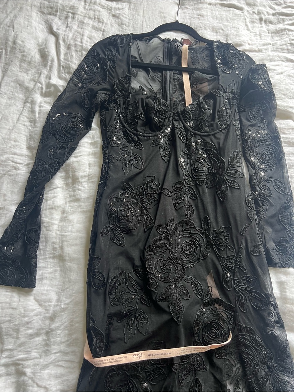 NWT Oh Polly Nazara Sheer Embellished Bodysuit Corset Gown Dress in Black - Picture 6 of 9